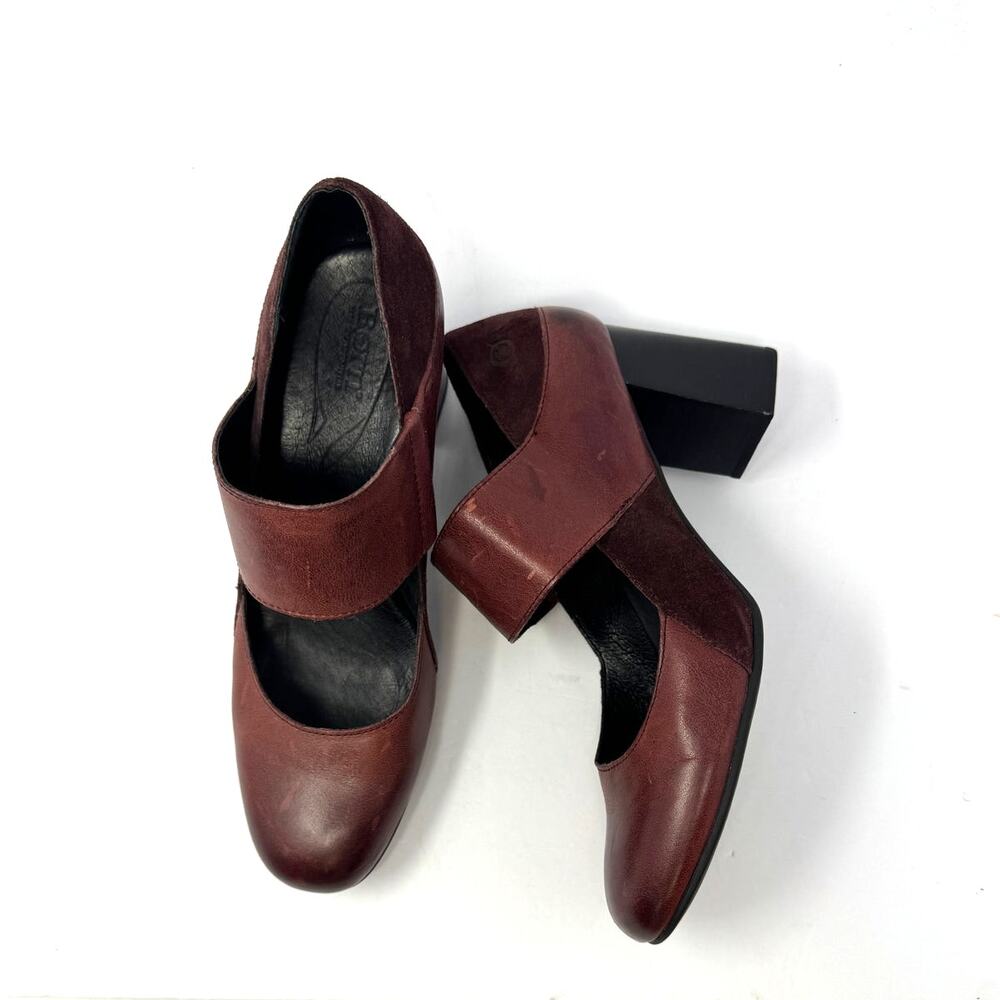 Born Motola Mary Jane Block Heel Pump Leather Suede in Burgundy Size 9